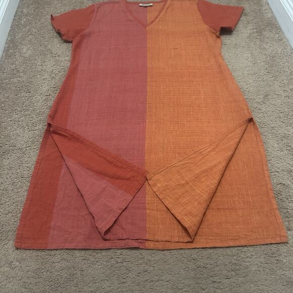 Neeru Kumar Color Block Dress Red Orange Pink Size Medium Double Slit Tunic - Picture 2 of 14